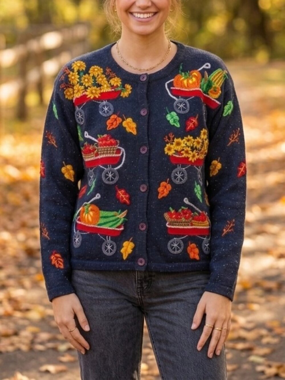 Vintage Design Options Phillip & Jane Gordon Fall Harvest Cardigan Sm Embroidery
